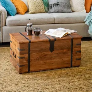 Balic Solid Wood Trunk Coffee Table With Storage Three Posts