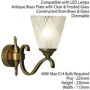 Luxury Traditional Single Wall Light Antique Brass Art Deco Glass Shade Dimmable