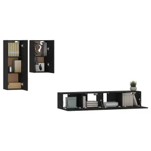 Berkfield 4 Piece TV Cabinet Set Black Engineered Wood