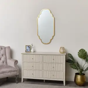 Melody Maison Gold Foiled Curved Scalloped Framed Wall Mirror 50cm x 100cm