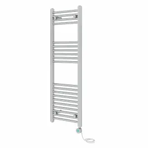 Rinse Bathrooms Prefilled Electric Thermostatic Heated Towel Rail Bathroom Radiator Straight with 600W Timer Chrome 1200x400mm