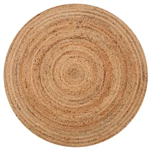 DHAKA Rustic Round Rug Hand Woven Mat with Natural Fibre Indian Jute Flat Pile - Medium Floor Covering