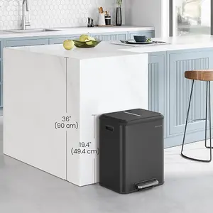 SONGMICS Kitchen Bin, Double Bin for Recycling and Waste, Rubbish Bin, Inner Buckets, Steel, Soft-Close Lid, Pedal, Ink Black