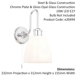 Chrome Plated Bathroom Wall Light & Opal Glass Shade IP44 Rated Knurled Detail