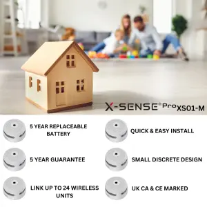 X-Sense Pro Smart Smoke Alarm - Wireless & Interconnectable with 5 Year Replaceable Battery: 3 Pack