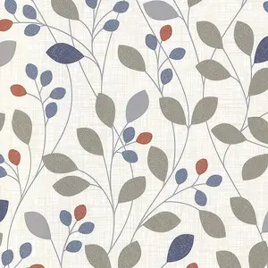 Belgravia Retro Leaves Isla Navy Wallpaper 4103