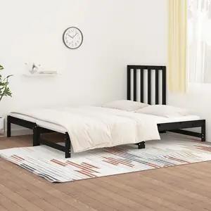 Berkfield Pull-out Day Bed Black 2x(90x200) cm Solid Wood Pine