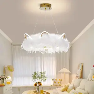 Modern Gold Chic Feather Chandelier Curly LED Ceiling Pendant Light Fixture in White Light