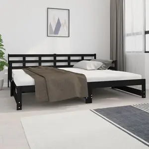 Berkfield Pull-out Day Bed Black Solid Wood Pine 2x(90x200) cm