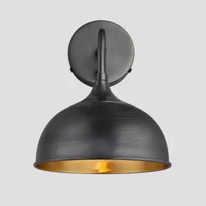 Industville Chelsea Dome Wall Light, 8 Inch, Pewter & Brass, Pewter Holder