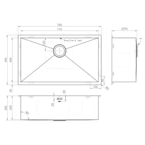 ENKI, Bali, KS001, Brushed Stainless Steel Rectangular Kitchen Sink, Undermount Topmount Fitting into Sink Unit, Large Sink Bowl,