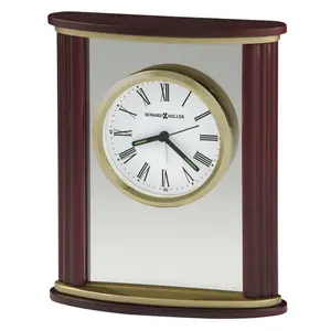 Traditional Roman Numeral Rosewood Wood Quartz Movement / Crystal Alarm Tabletop Clock in Brown/Brass