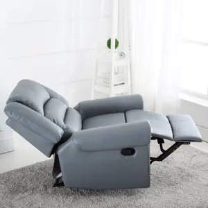 Denver Bonded Leather Recliner Armchair w Stud Sofa Home Lounge Chair Reclining (Grey)