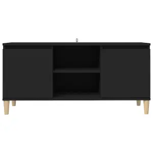 Berkfield TV Cabinet with Solid Wood Legs Black 103.5x35x50 cm