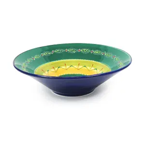 Classic Spanish Hand Painted Pattern Kitchen Dining Extra Large Conical Bowl 38cm Orange/Green