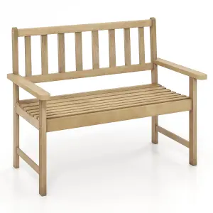 Costway Wood Garden Bench 2-Person Patio Lounger Loveseat Slatted Seat with Backrest