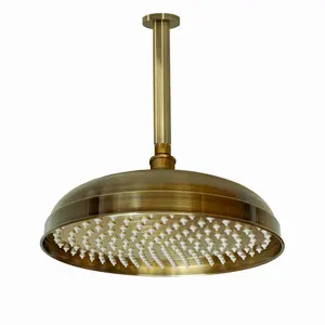 ENKI Traditional Antique Brass Fixed Ceiling Mounted Brass Shower Head & Arm 300mm