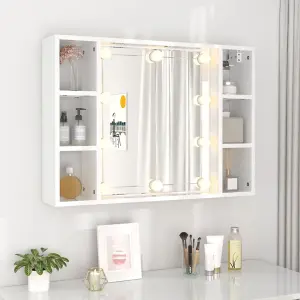 Berkfield Mirror Cabinet with LED High Gloss White 76x15x55 cm