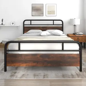 Costway King Size Bed Frame Platform Metal Slats Support Bed W/ Industrial Headboard