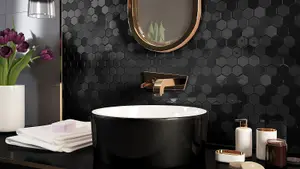 Top Ceramics Black Hexagon Mosaic Tile Mix. High Gloss / Matt (L)330 x (W)298mm