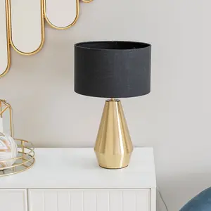 ValueLights Jax Gold Metal Touch Dimmer Table Lamp with Black Drum Shade