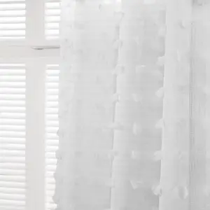 Textured Voile Net Curtains Pair 2 Window Panels Slot Top Set 55", White