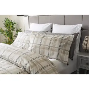 Cotton Blend Chequered Duvet Cover Set with Pillowcases Double - 2 Standard Pillowcases