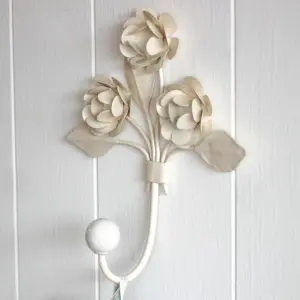 Set of 2 Vintage Cream Wall Mounted Coat Hook