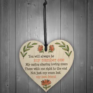 Red Ocean Loving Mum Wooden Hanging Heart Sign Mothers Day Gifts Present for Mum Gift Idea