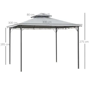 Outsunny 3x3(m) Outdoor Patio Gazebo Steel Canopy Tent Pavilion 2-Tier Roof Top