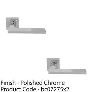 2 PACK - Premium Sleek Slim Door Handle Set - Polished Chrome Angled Lever on Square Rose