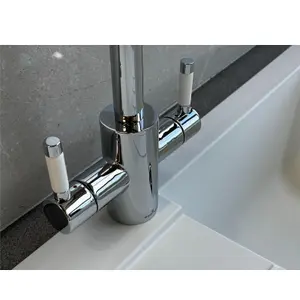 Reginox Genesis Chrome 360 Degree Dual Lever Kitchen Tap With White Handles