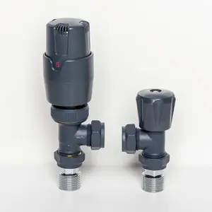 Pair of Angled Grey Thermostatic Radiator Valves