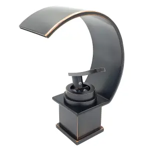 PEPTE Basin Sink Designer Mixer Tap Waterfall Black Copper Effect Single Handle