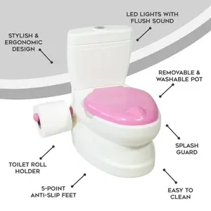 Kids Potty Training Toilet Seat with Flush Sound & Light Portable Easy Clean Removable Pot & Seat