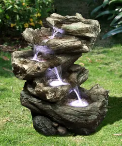 5 Tier Wood Cascade Woodland Solar Water Feature