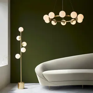 Luminosa Grosseto Globe Pendant Ceiling Light Satin Brass Plate, Gloss White Glass