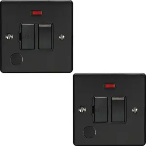 2 PACK 13A DP Switched Fuse Spur & Flex Outlet MATT BLACK & Black Isolation