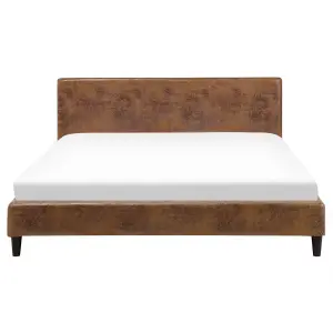 Faux Leather EU King Size Bed Brown FITOU