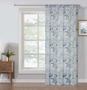 Home Curtains Amber Textured Slot Top Panel 59w x 54d" (150x137cm) White/Green (1)