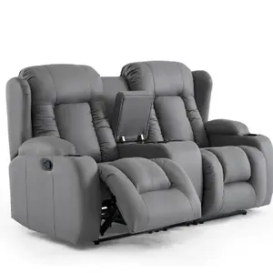 Caesar 2+3 Seater Grey Technology Fabric Modern Manual Recliner Sofa Set W Drinks Console