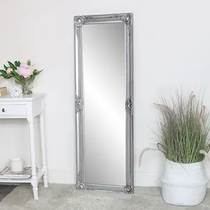 Melody Maison Tall Silver Ornate Bevelled Mirror 47cm x 142cm