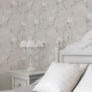 Galerie Palazzo Silver Grey Luisella Floral Embossed Wallpaper