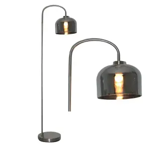 First Choice Lighting Francine Satin Nickel Arched Floor Lamp with Smoke Glass Shade