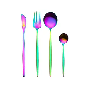 Canora Grey Szeto 4 Piece Stainless Steel Cutlery Set , Service for 1 Blue/Purple/Green