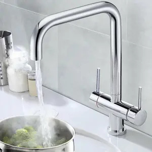 Chrome 3 in 1 Instant Boiling Hot Water Twin Lever Kitchen Tap Only Cool Touch