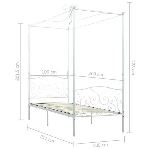 Berkfield Canopy Bed Frame White Metal 100x200 cm