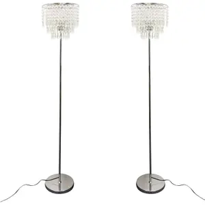 First Choice Lighting Set of 2 Chrome and Acrylic Crystal Jewelled Floor Lamps