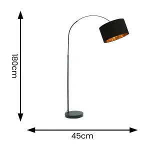 ValueLights Louis Black Arched Curved Floor Lamp with Black and Gold Inner Shade & LED Bulb