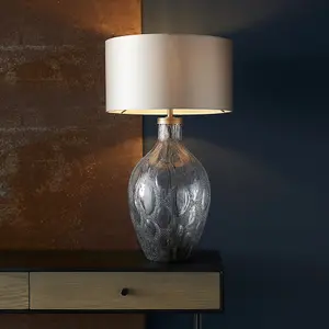 Luminosa Vibo Table Lamp Charcoal Artisan Glass & Matt Antique Brass Plate